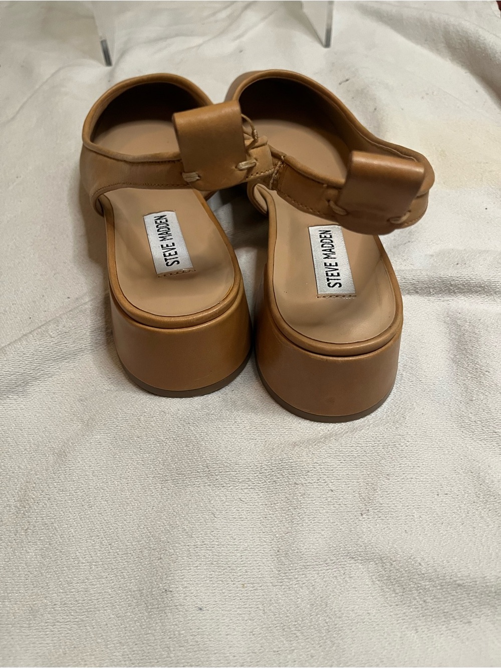 Steve Madden Tan Leather Slingback Block Heel Mules - Picture 2 of 4